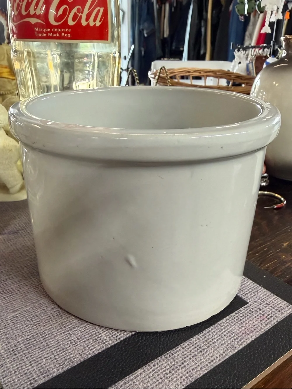Vintage Ceramic Snack Crock - White with Blue Floral 'SNACKS'